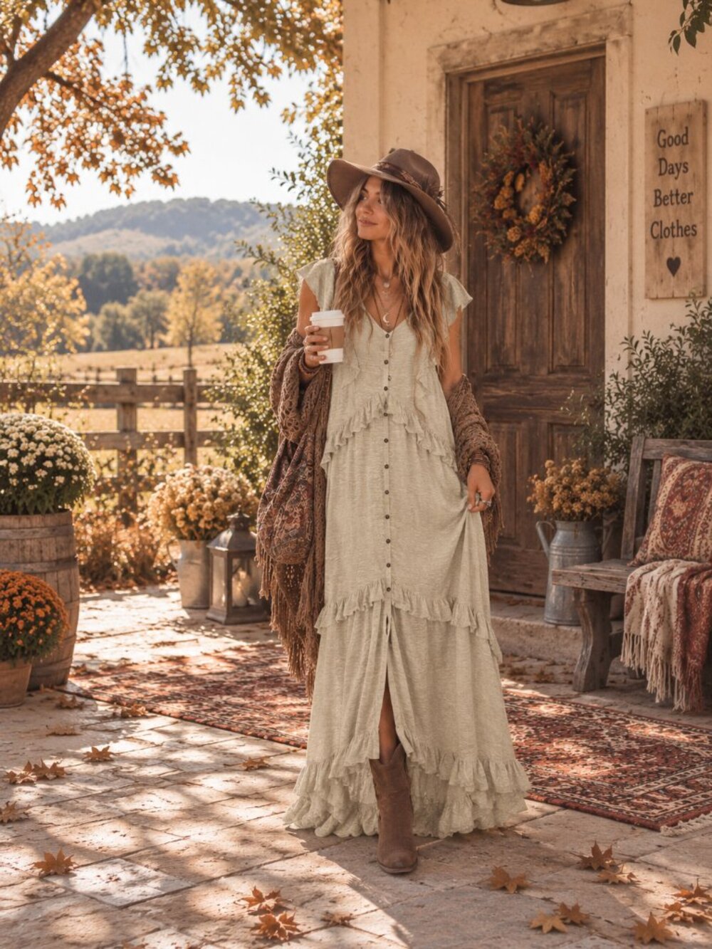 Free People Beach Ruffle Button Front Maxi Dress